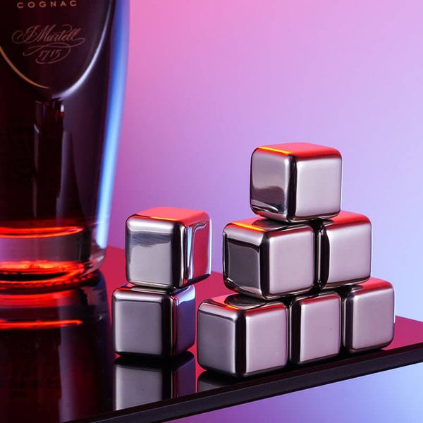 Smoking Spirit 8ks Whiskey chladicí kostky ve stříbrné barvě | 8ks kostek + kleštičky pro elegantní vzhled.