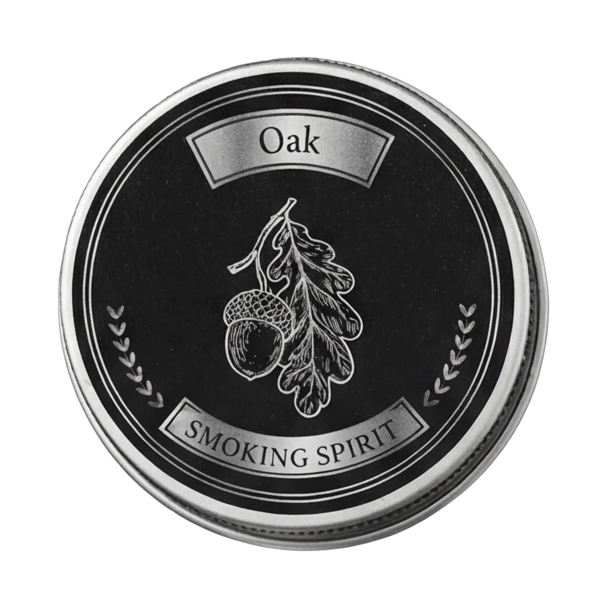 Smoking Spirit dřevěné štěpky pro whiskey udírnu – dřevěné štěpky s dubovou příchutí v černé plechové krabici.